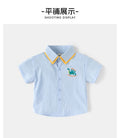 Boys’ Light Blue Collared Shirt with Dinosaur Embroidery | Cute Short-Sleeve Casual Top for Baby & Toddler Boys
