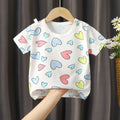 Kids' White Heart Print T-Shirt – Colorful Hearts Short Sleeve Top