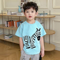 Kids' Blue Zebra T-Shirt – Cute Animal Graphic Short Sleeve Top