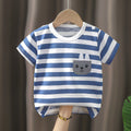 Kids' Blue & White Striped T-Shirt – Cute Bunny Graphic Short Sleeve Top