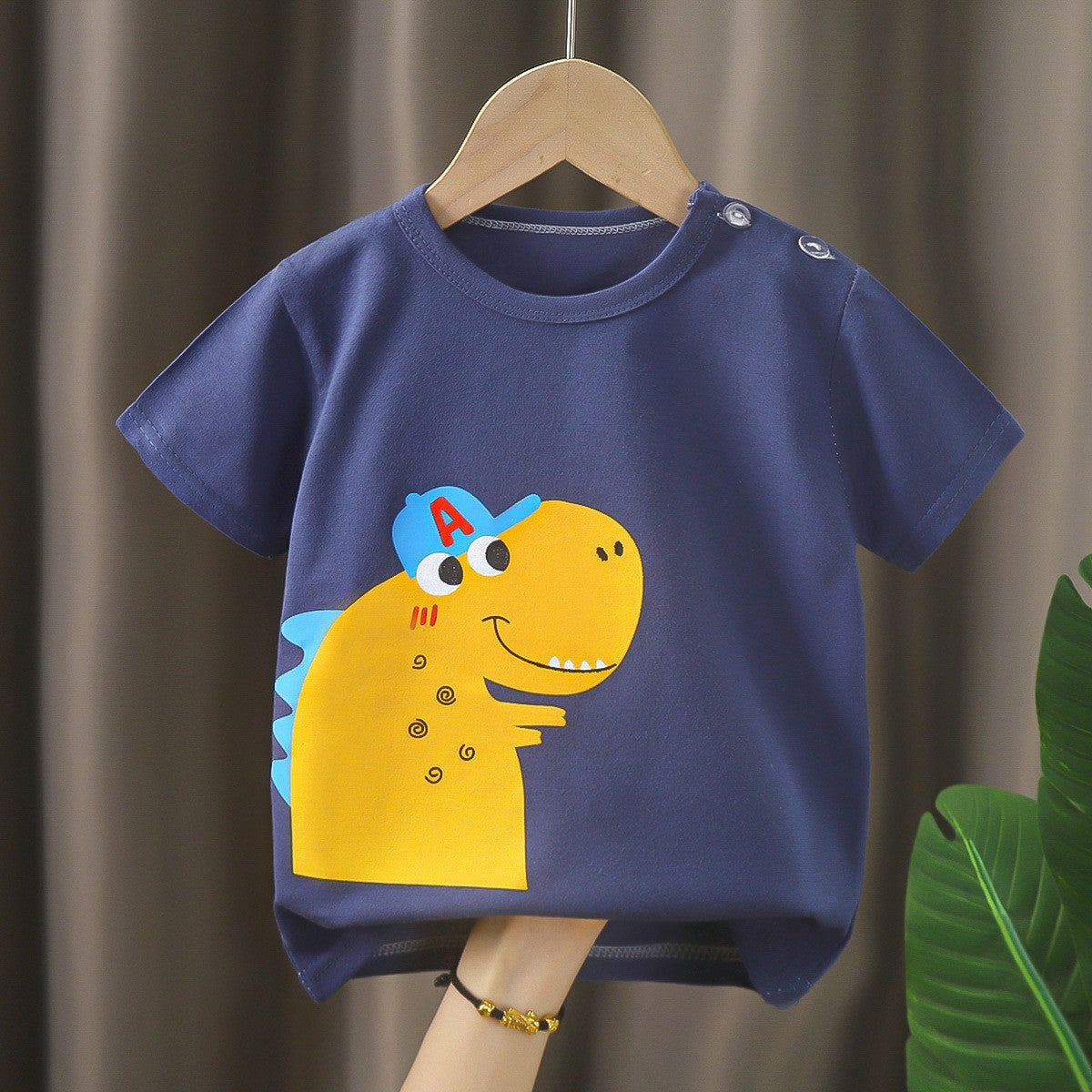 Kids' Navy Blue Dinosaur T-Shirt – Cute Dino Graphic Short Sleeve Top