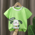 Kids' Green Puppy Graphic T-Shirt – Cute Dog Print Short Sleeve Top