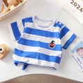 Kids' Blue & White Striped T-Shirt – Sporty Graphic Short Sleeve Top
