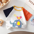 Kids' Elephant & Bird Graphic T-Shirt – Color Navy Blue & Orange Short Sleeve Top