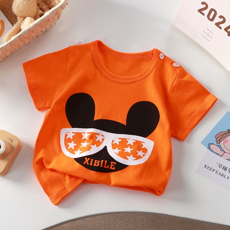 Kids' Orange Graphic T-Shirt – Fun Character Print Short Sleeve Top