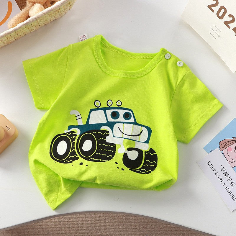 Kids' Green Monster Truck T-Shirt – Cute Graphic Short Sleeve Top