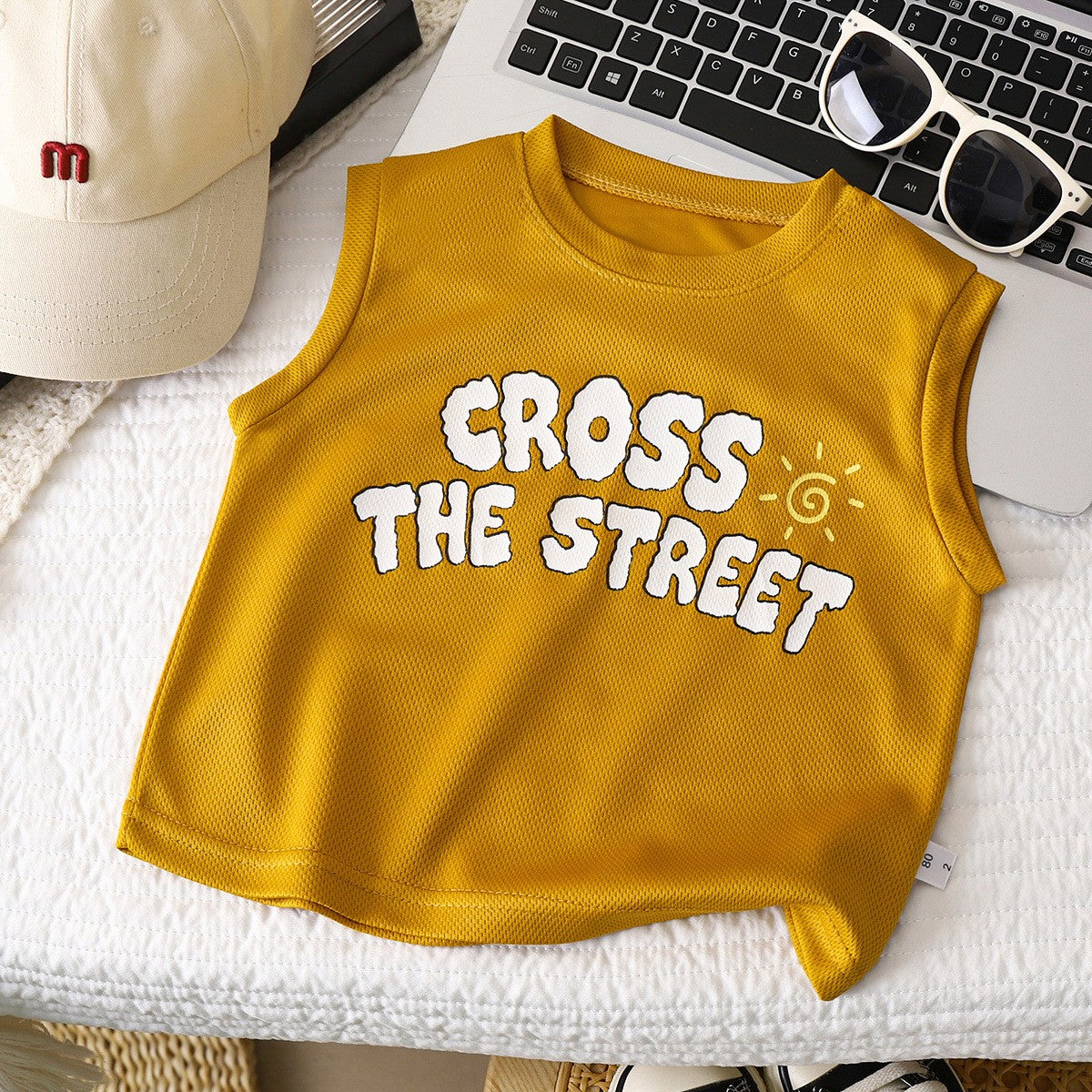 Kids' Mustard Yellow Graphic Tank Top – Sleeveless Summer Top