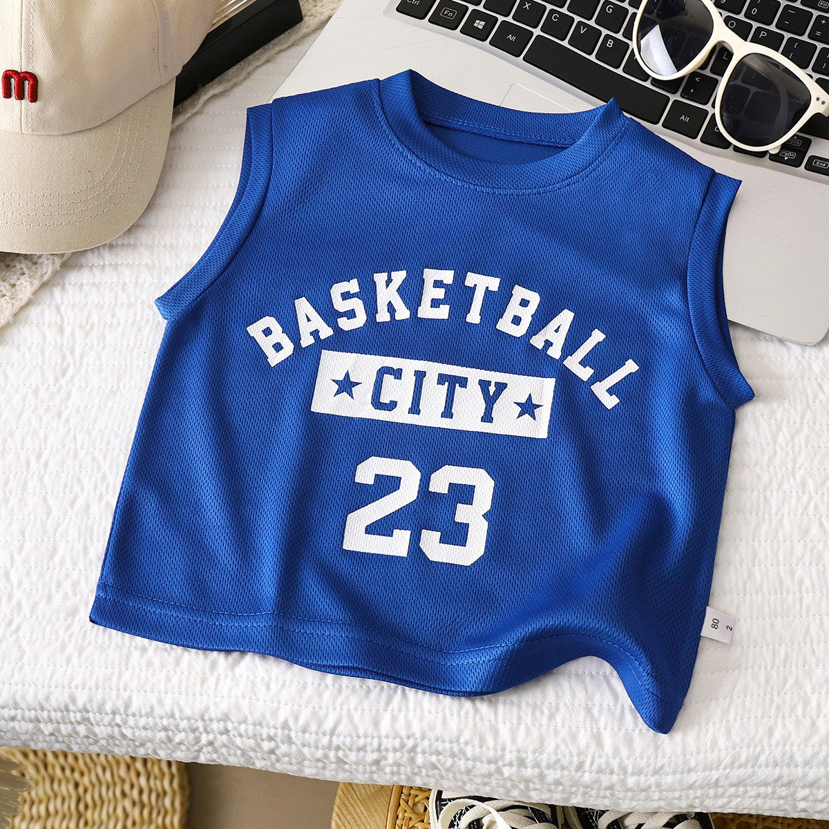 Kids' Blue Basketball Graphic Tank Top – Sleeveless Summer Top