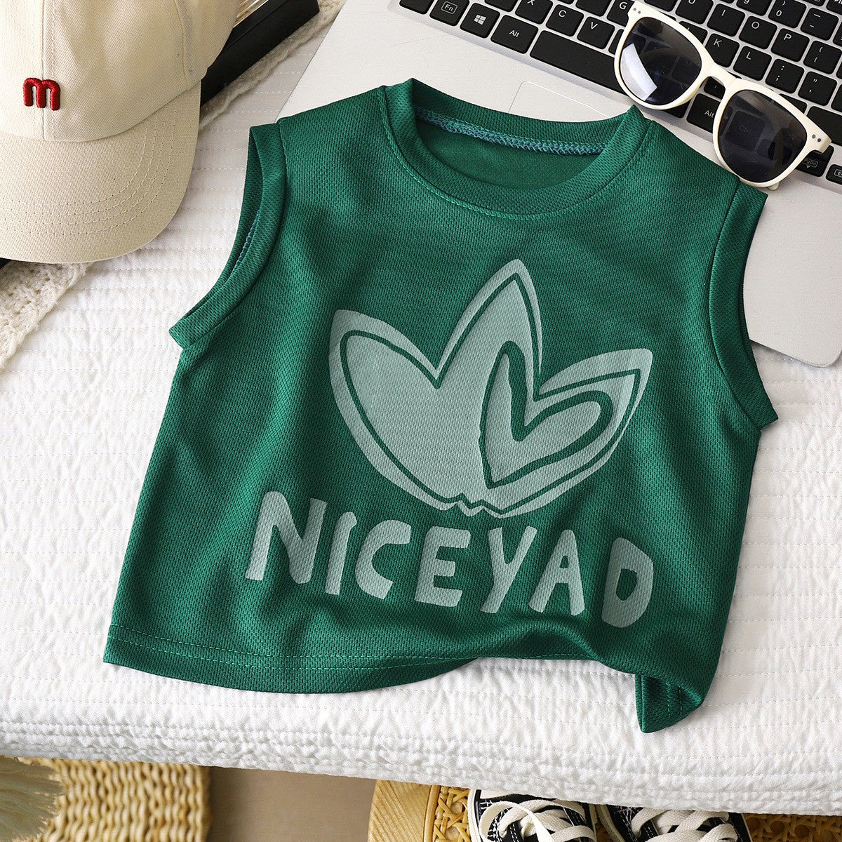 Kids' Green Leaf Graphic Tank Top – Sleeveless Summer Top