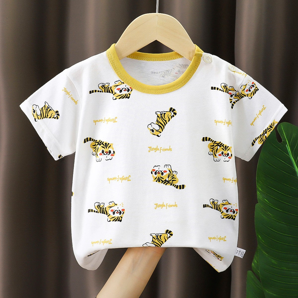 Kids White Tiger Print T-Shirt | Cute Jungle Friends Graphic Top for Boys