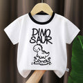 Boys' Cute Dinosaur Graphic T-Shirt – White Short Sleeve Top
