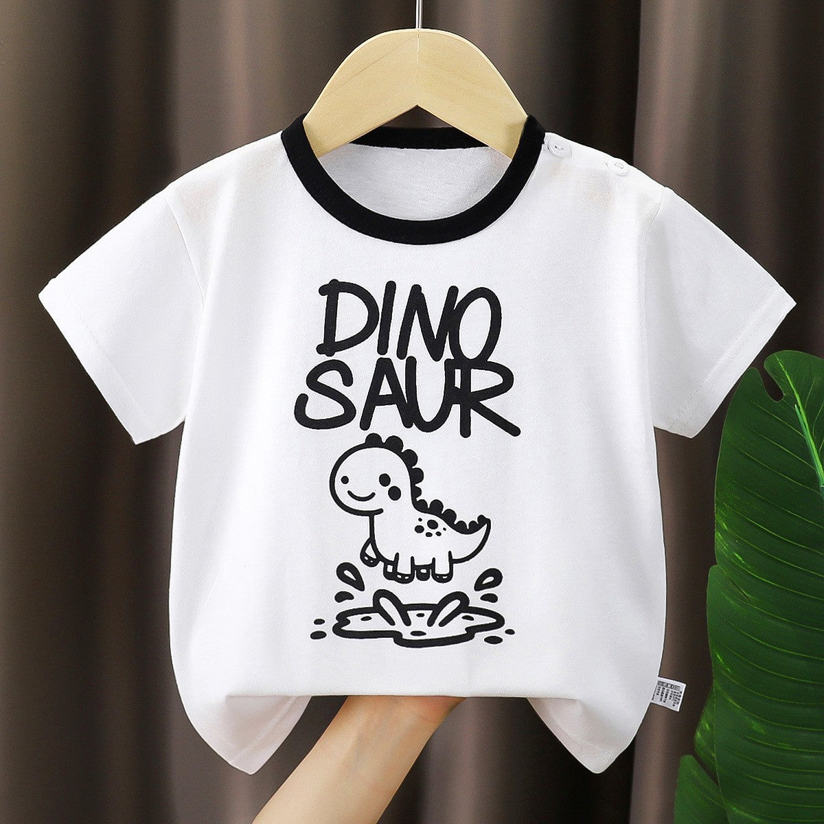 Boys' Cute Dinosaur Graphic T-Shirt – White Short Sleeve Top