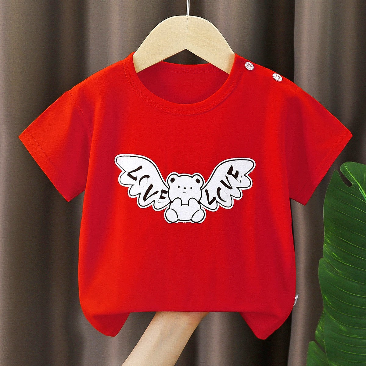 Cute Angel Bear Graphic T-Shirt for Kids – Red Short Sleeve Top